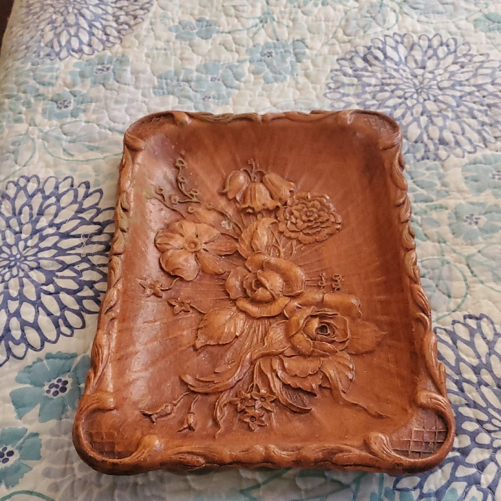 Floral Carved Wooden Tray